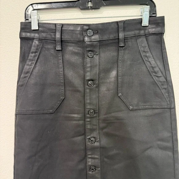 Paige Meadow Coated Utility Button Front Midi Skirt in Black Fog 27 - Picture 3 of 7